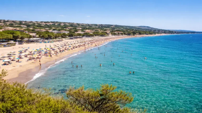 Plage des Esclamandes à Saint-Aygulf avec sable fin et mer turquoise dans le golfe de Fréjus