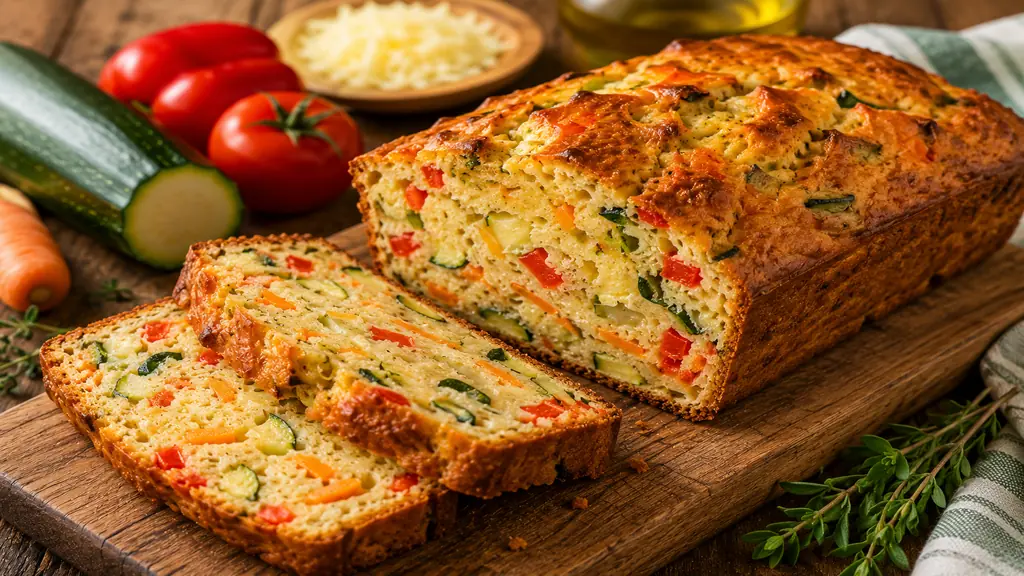 Cake salé aux légumes maison avec courgette, poivron, carotte et fromage
