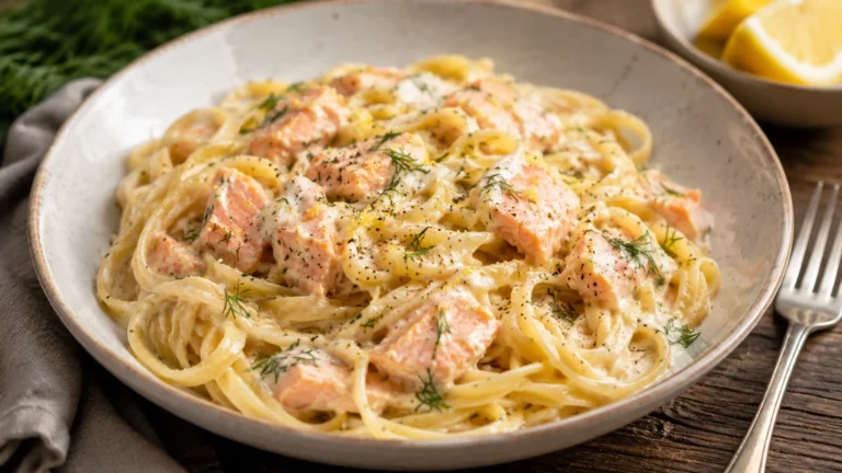 Pâtes au saumon à la crème avec aneth citron et sauce onctueuse