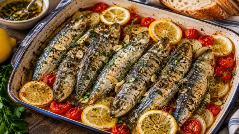 Sardines au four avec citron, ail, herbes de Provence et tomates cerises