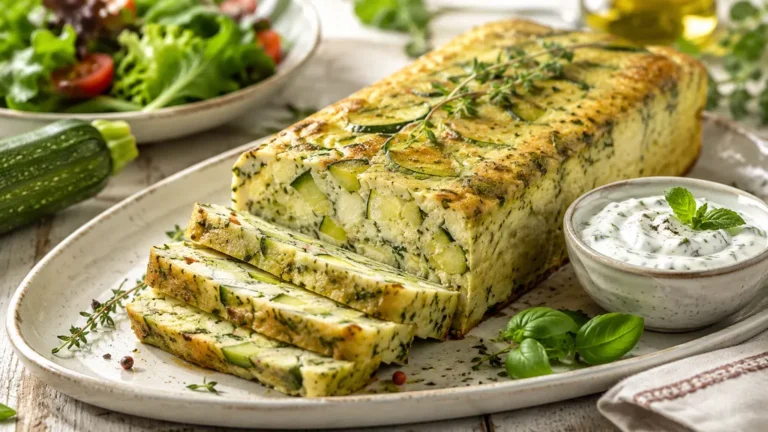 Terrine de courgettes maison aux herbes servie froide avec sauce au yaourt