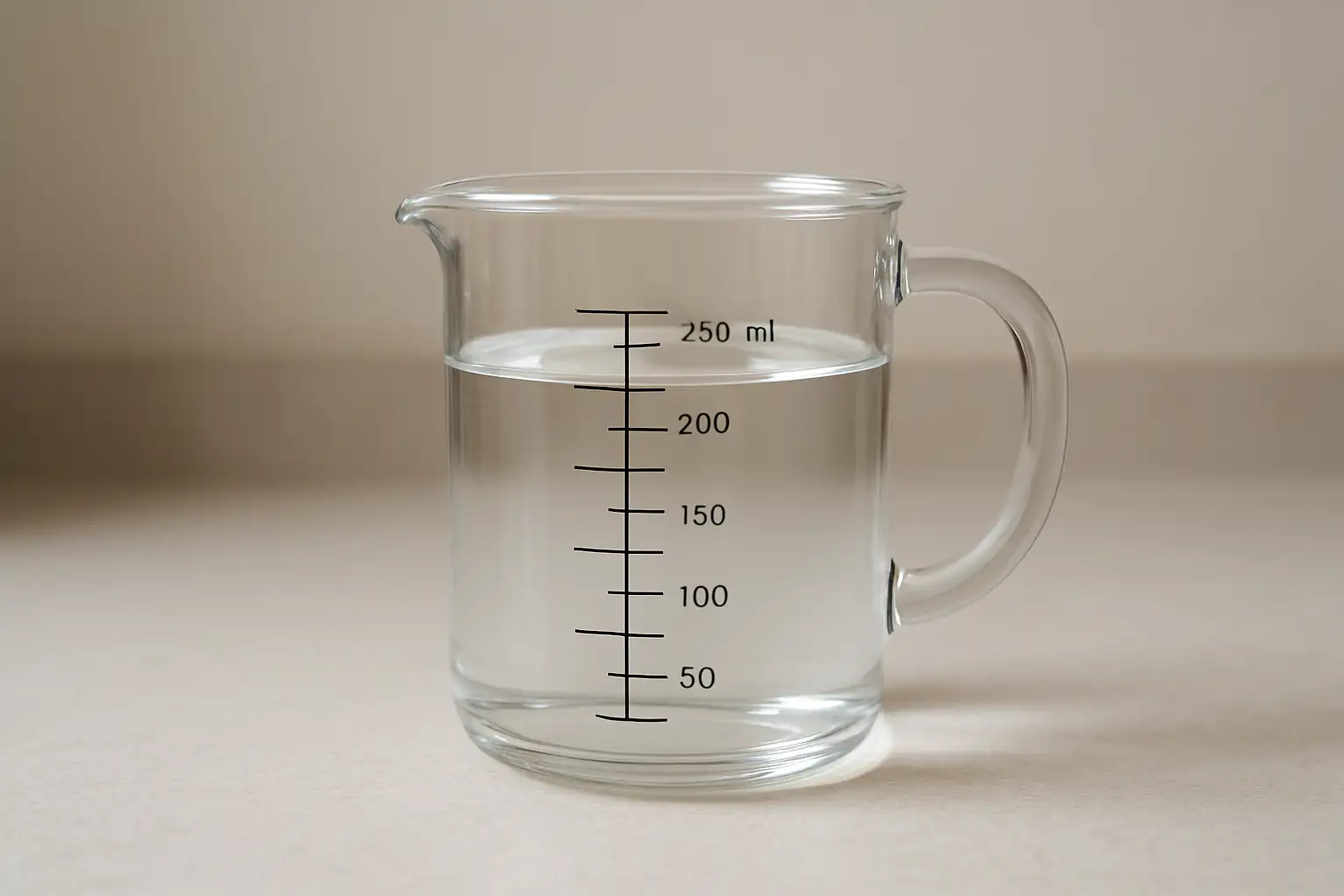 Verre doseur rempli à 200 ml pour illustrer 20 cl en ml