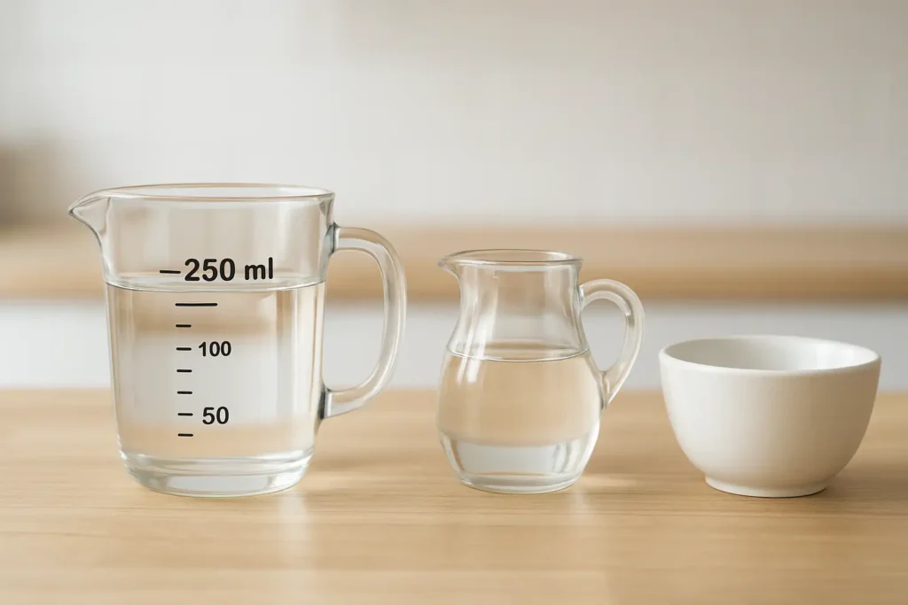 Verre doseur affichant 250 ml pour illustrer 25 cl en ml
