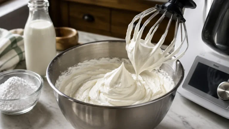Chantilly ferme préparée au Thermomix avec crème liquide entière et sucre glace