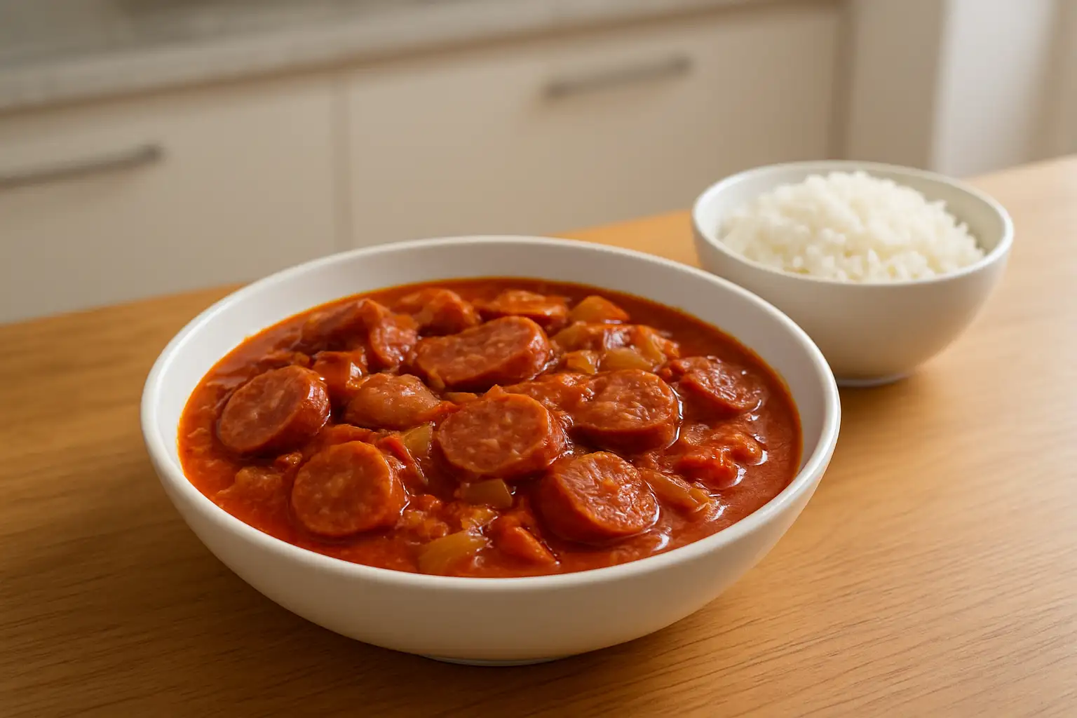 Rougail saucisse au Cookeo servi avec du riz blanc