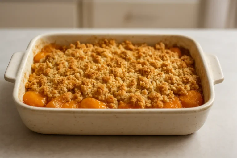 Crumble aux abricots doré et croustillant servi dans un plat