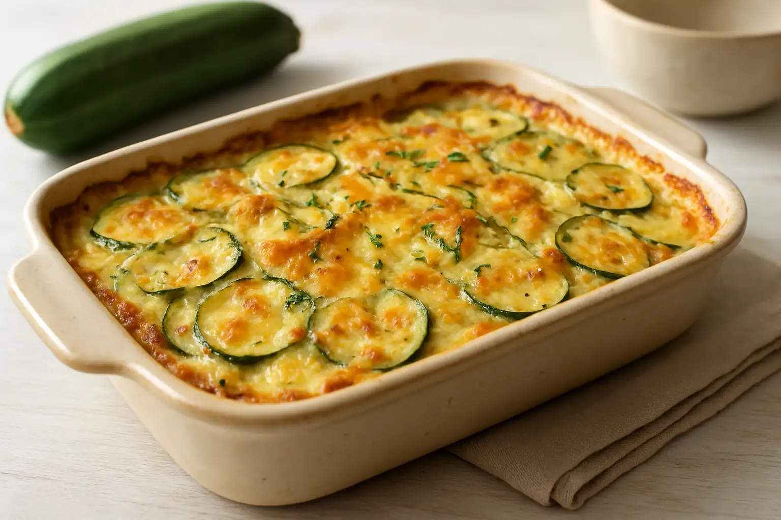 Gratin de courgettes familial doré dans un plat à gratin