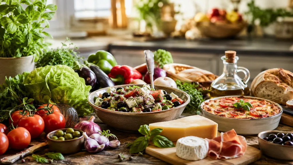 Ingrédients frais et plats faits maison pour trouver de nouvelles idées de recettes en cuisine.