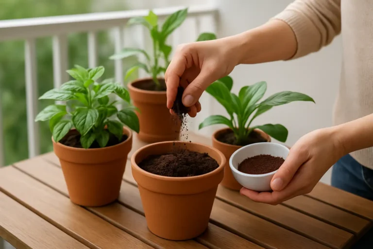 Marc de café utilisé avec précaution autour de plantes en pot