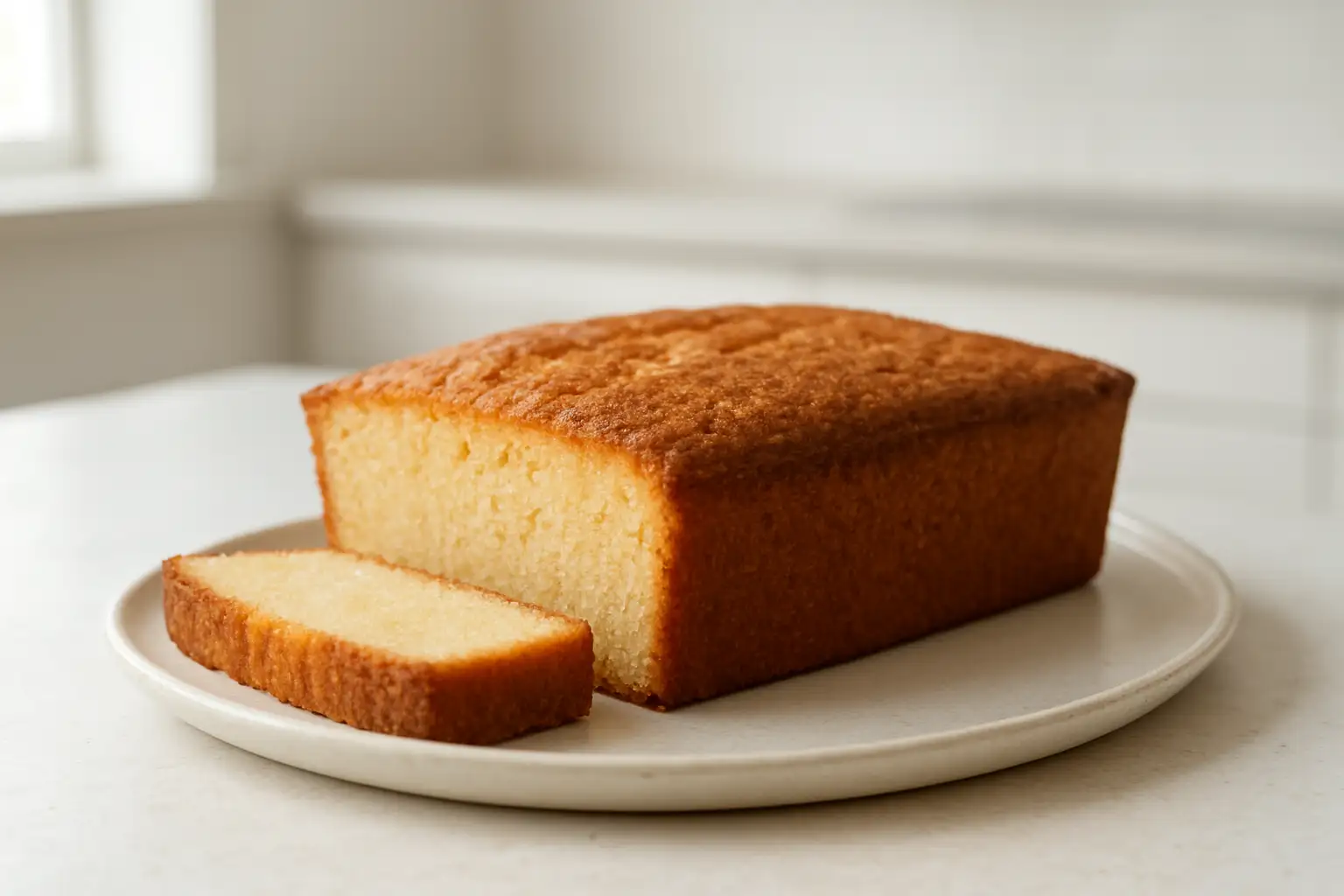 Pain de Gênes moelleux aux amandes, présenté en parts sur une assiette