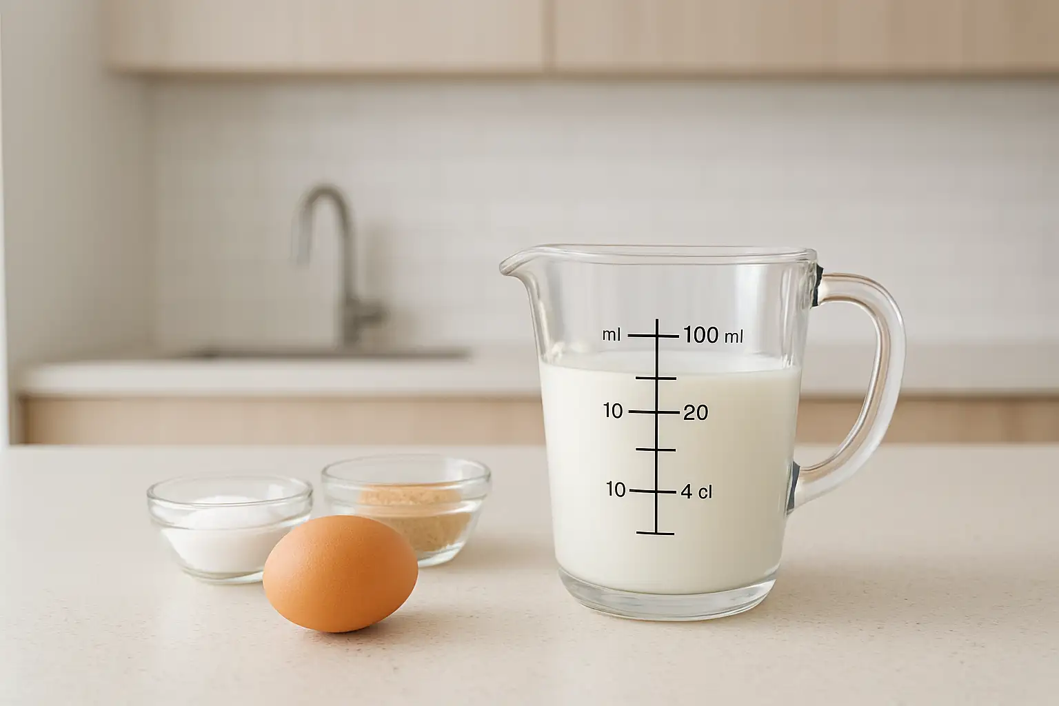 Verre doseur montrant l’équivalence entre 100 ml et 10 cl en cuisine