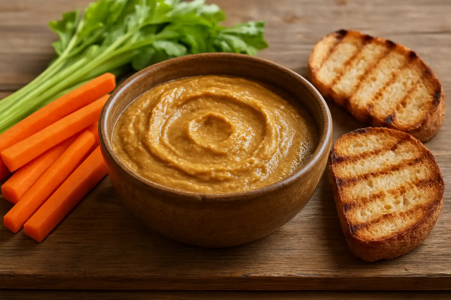 Bol d’anchoïade onctueuse entouré de crudités et de pain grillé