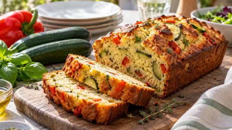 Cake salé moelleux garni de courgette, poivron et herbes