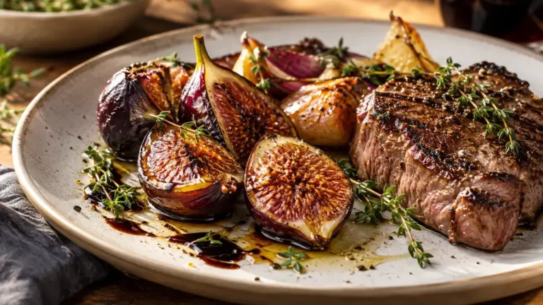 Figues rôties au thym servies avec une viande grillée