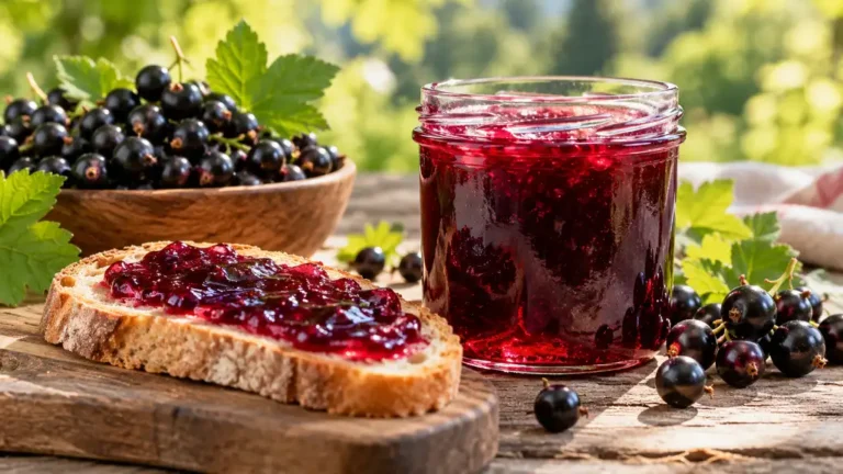 Gelée de cassis pourpre en pot avec baies fraîches