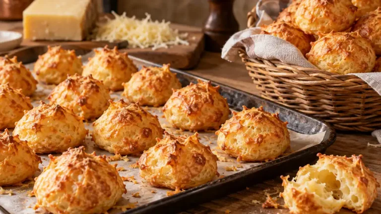 Gougères bourguignonnes dorées au fromage sur une plaque