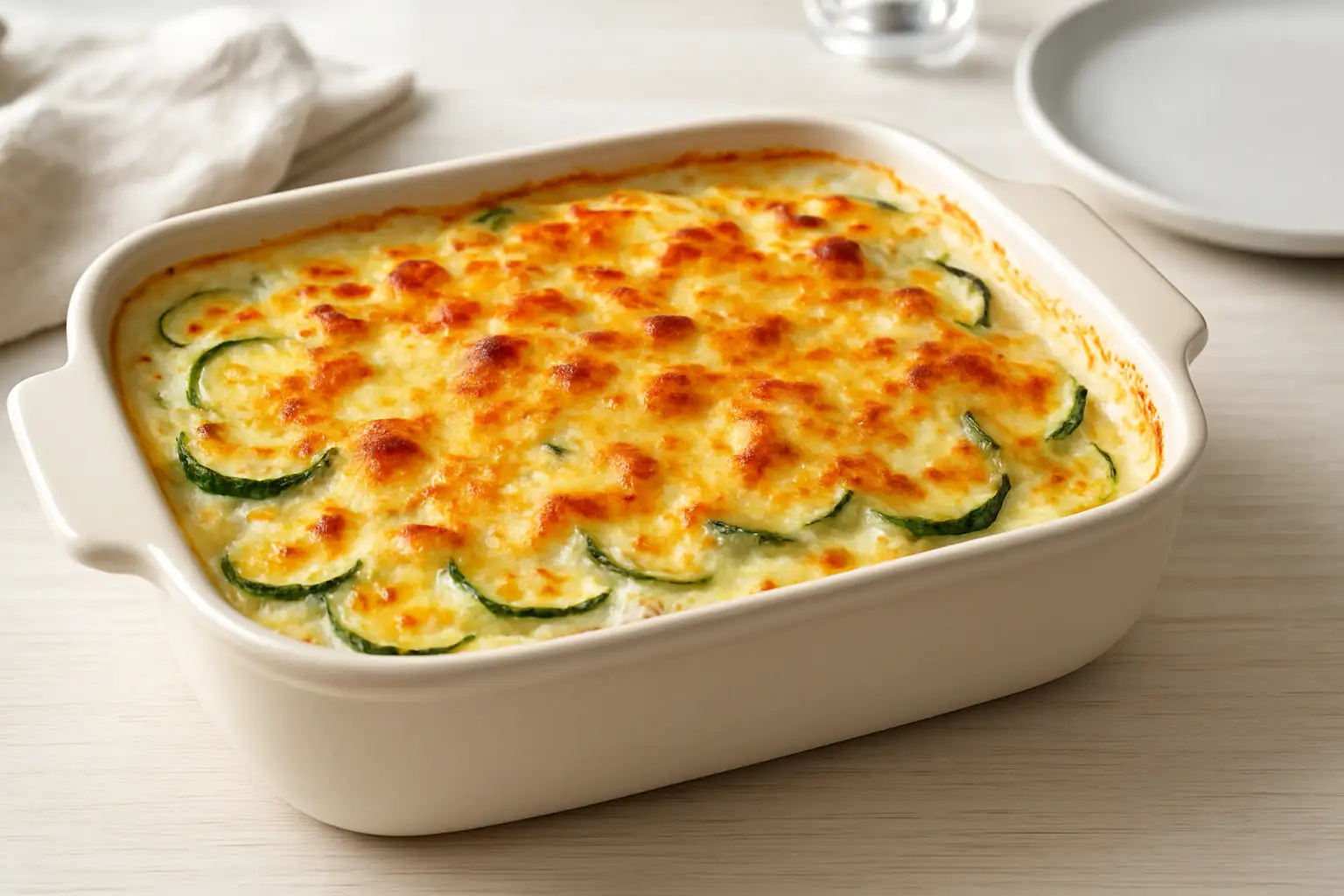 Gratin de courgettes béchamel doré dans un plat à gratin
