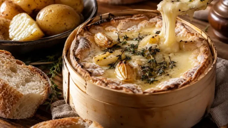 Mont d’Or chaud et fondant avec ail, thym et pain