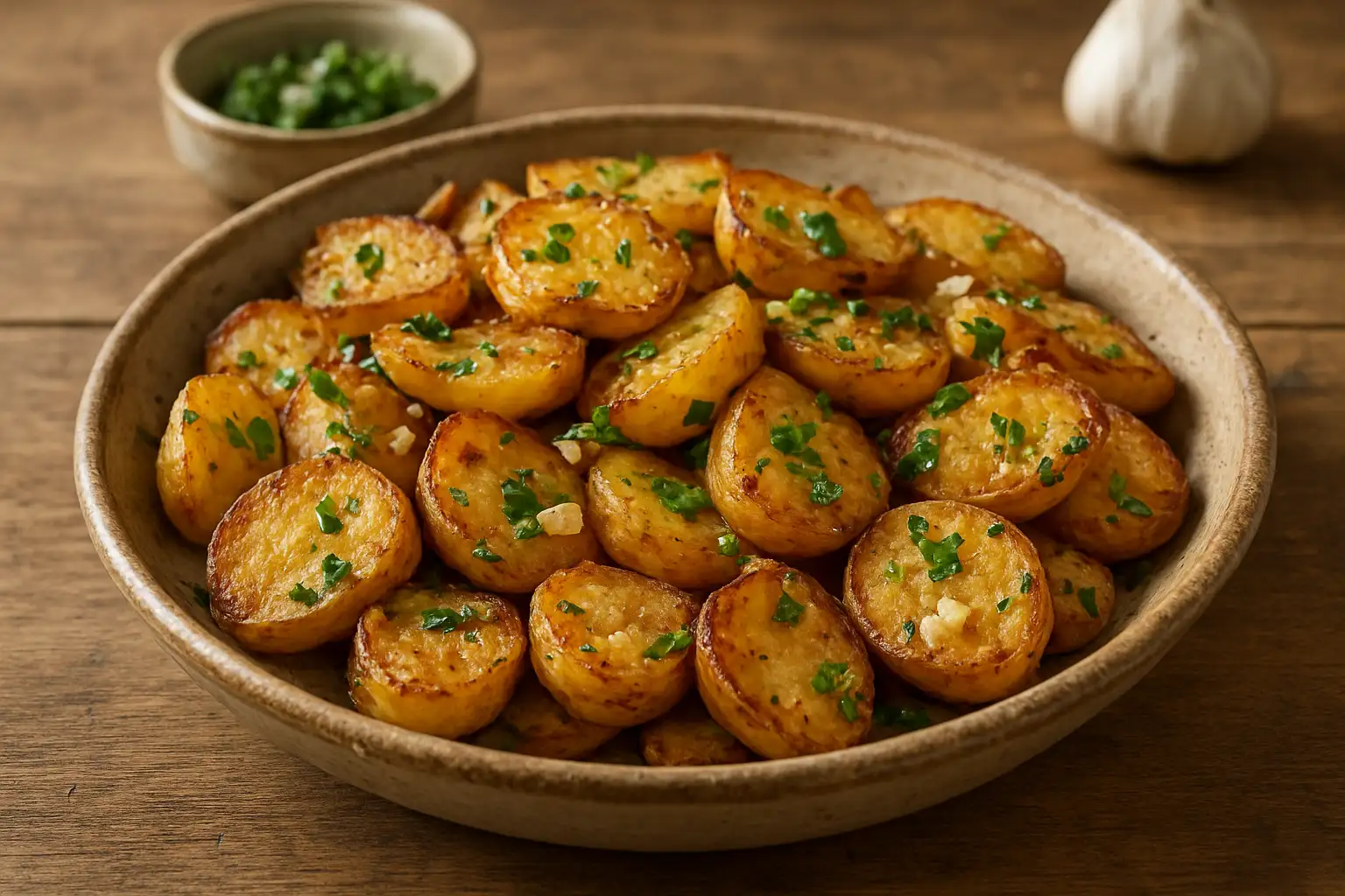 Pommes sarladaises dorées à la graisse de canard, avec ail et persil