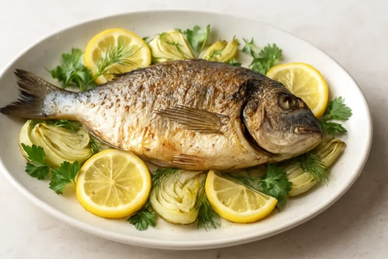 Dorade entière rôtie au four avec citron, fenouil et herbes fraîches