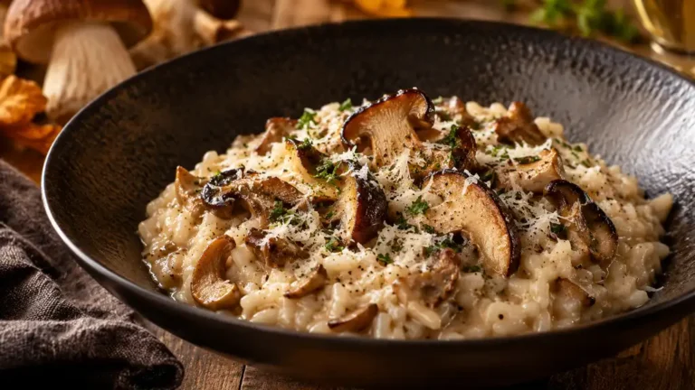 Risotto crémeux garni de cèpes poêlés