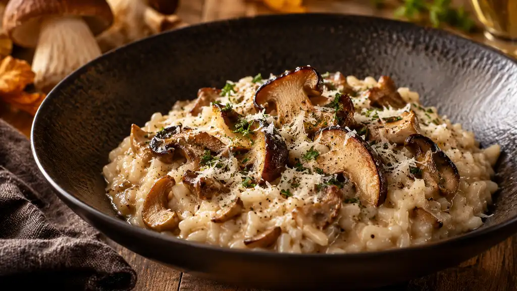 Risotto crémeux garni de cèpes poêlés