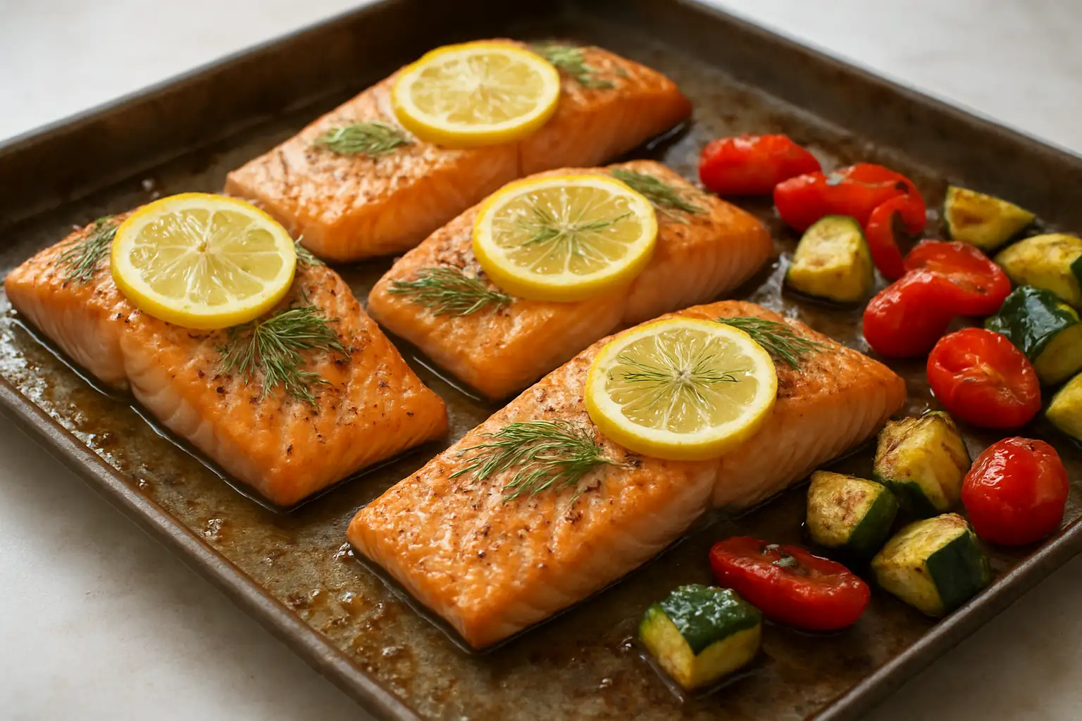 Pavés de saumon au four moelleux avec citron et herbes