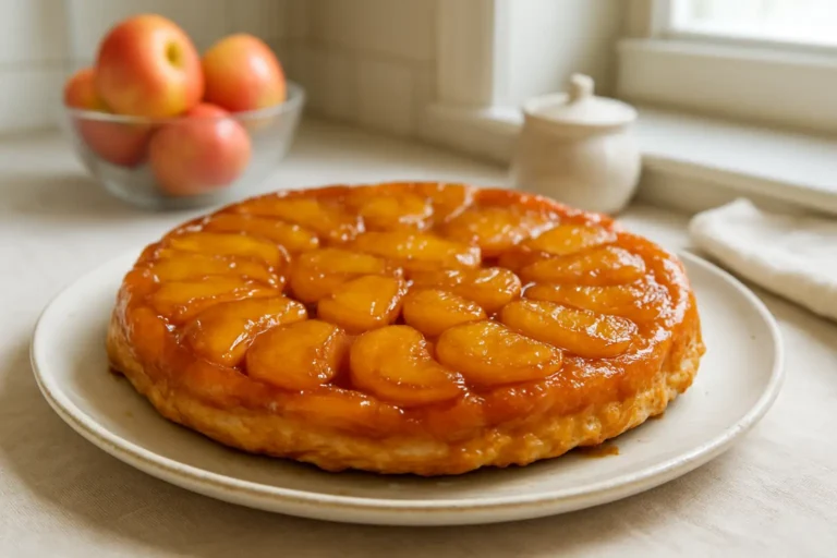 Tarte Tatin traditionnelle aux pommes caramélisées servie tiède